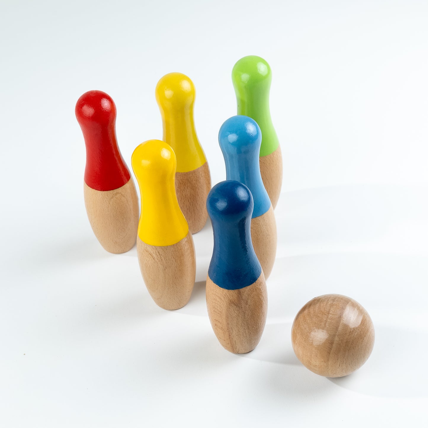 Wooden Bowling Game Set | 10 Pins & 2 Balls | Indoor bowling set for kid | Wooden skittles game