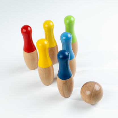 Wooden Bowling Game Set | 10 Pins & 2 Balls | Indoor bowling set for kid | Wooden skittles game