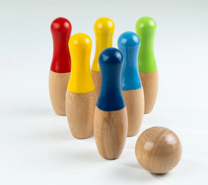 Wooden Bowling Game Set | 10 Pins & 2 Balls | Indoor bowling set for kid | Wooden skittles game