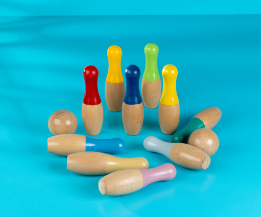 Wooden Bowling Game Set | 10 Pins & 2 Balls | Indoor bowling set for kid | Wooden skittles game