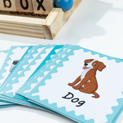 Wooden Spelling Blocks | Word Reading Blocks Game | Wooden Word Reading Blocks with Spelling Cards