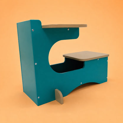 2-in-1 Montessori Learning Tower & Toddler Desk | Wooden Kitchen Helper Stool with Table & Seat for Kids